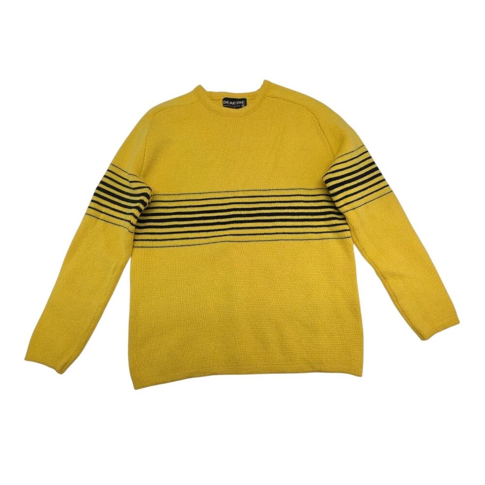 VINTAGE Demetre Sweater Women's Large Yellow Black Pure Wool Ski Sweatshirt